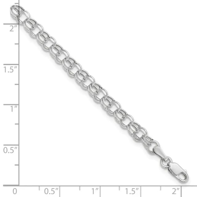 10k White Gold 6in 4.5mm Hollow Dia-cut Dbl Link Charm Bracelet