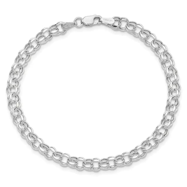 10k White Gold 8in 4.5mm Hollow Dia-cut Dbl Link Charm Bracelet