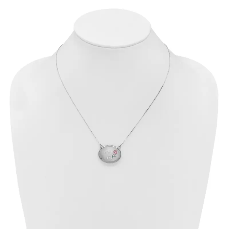 Sterling Silver RH-pl 20mm Oval Mom Epoxy Flower Locket w/2 in ext. Necklace