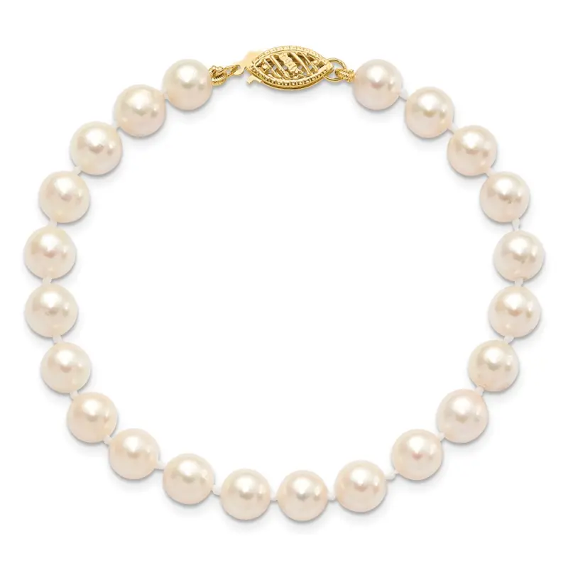 14k 6-7mm White Round Saltwater Akoya Cultured Pearl 8 inch Bracelet (0.29 Grams)