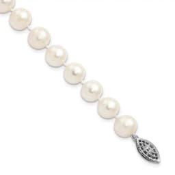 Sterling Silver Rhodium-finished 8-9mm White Near Round Freshwater Cultured Pearl 8.25 inch Bracelet