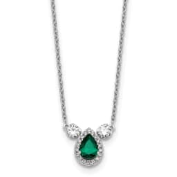 14k White Gold 1/2 carat Lab Grown Diamond VS/SI+ G+ and Created Emerald Three Stone 16 inch Necklace