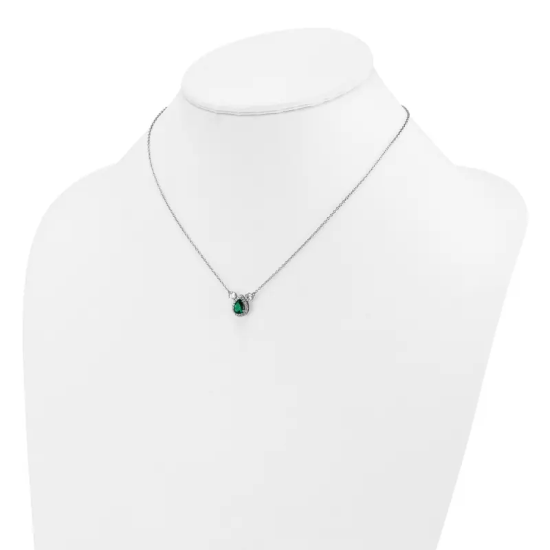 14k White Gold 1/2 carat Lab Grown Diamond VS/SI+ G+ and Created Emerald Three Stone 16 inch Necklace