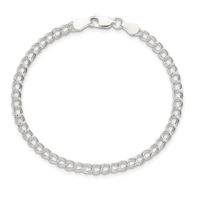 Sterling Silver 3.5mm Solid Double Link Charm Bracelet