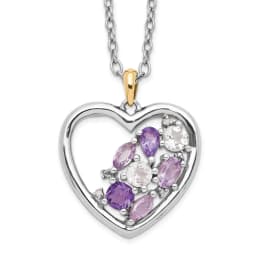Brilliant Gemstones Sterling Silver with 14K Accent Rhodium-finished Amethyst and White Topaz and Diamond 18 Inch Necklace with 2 Inch Extender