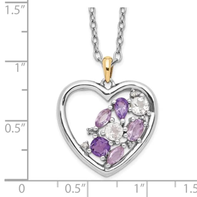 Brilliant Gemstones Sterling Silver with 14K Accent Rhodium-finished Amethyst and White Topaz and Diamond 18 Inch Necklace with 2 Inch Extender