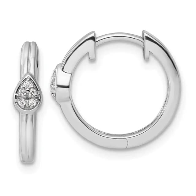 White Ice Sterling Silver Rhodium-finished Diamond Teardrop Hinged Hoop Earrings