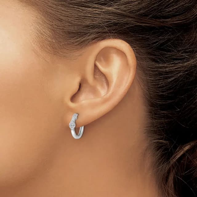 White Ice Sterling Silver Rhodium-finished Diamond Teardrop Hinged Hoop Earrings