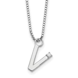 White Ice Sterling Silver Rhodium-finished 18 inch Diamond Letter V Initial Necklace plus 2 inch Extender