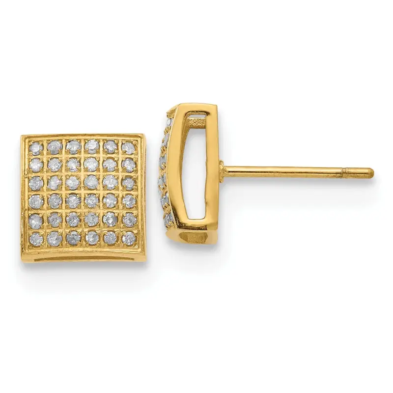 chisel-stainless-steel-polished-yellow-ip-plated-with-3-8-carat-diamond-square-post-earrings