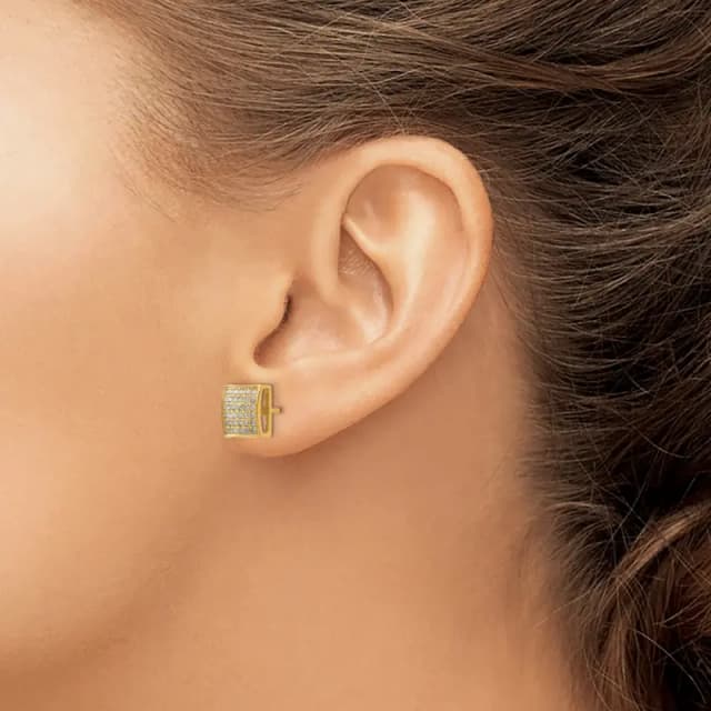 Chisel Stainless Steel Polished Yellow IP-finished with 3/8 Carat Diamond Square Post Earrings