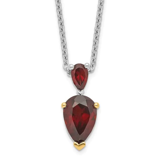 Brilliant Gemstones Sterling Silver with 14K Accent Rhodium finished Garnet 18 Inch Necklace with 2 Inch Extender