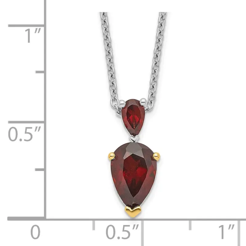 Brilliant Gemstones Sterling Silver with 14K Accent Rhodium finished Garnet 18 Inch Necklace with 2 Inch Extender