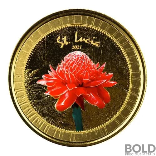 2021 EC8 St. Lucia Ginger Flower 1 oz Gold Proof (Colored)