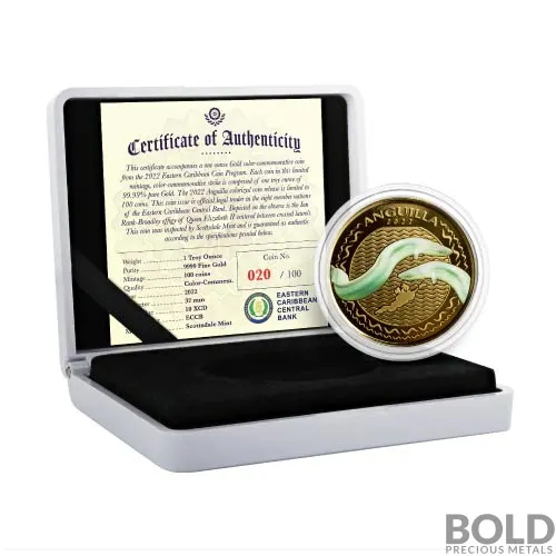 2022 EC8 Anguilla: Eel 1 oz Gold Proof (Colored)