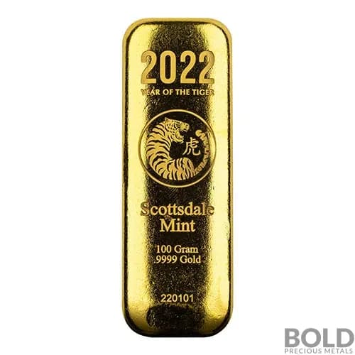 2022 Gold Bar Lunar Tiger Scottsdale - 100 gram