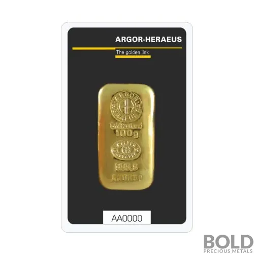 100 Gram Argor Heraeus Gold Cast Bar