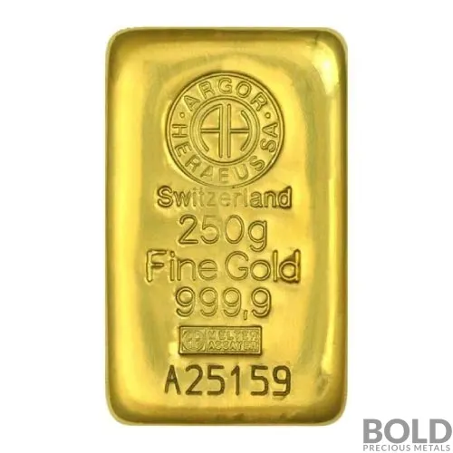 Gold 250 Gram Argor-Heraeus Cast Bar