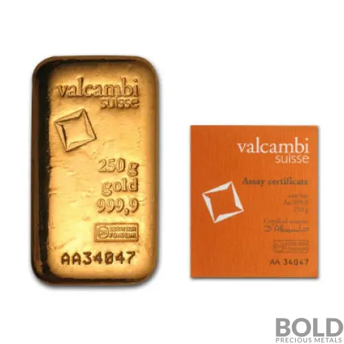 Valcambi Gold 250 Gram Cast Bar