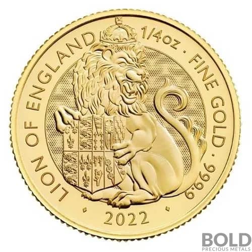 2022 Gold Great Britain Tudor's Beasts: Lion - 1/4 oz BU