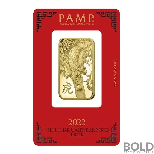 2022 PAMP 1 oz Lunar Tiger Gold Bar