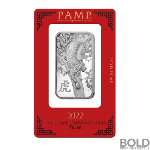 2022 PAMP 10 gram Lunar Tiger Silver Bar