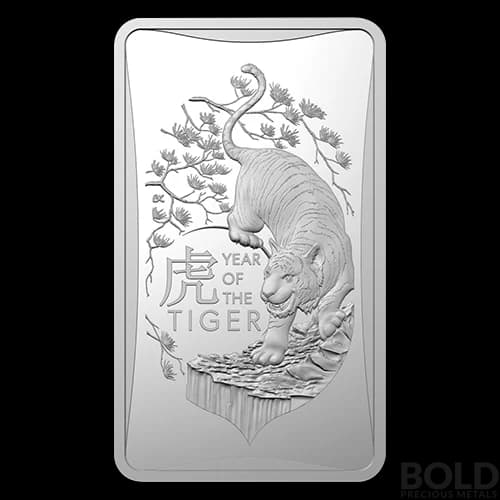 2022 Silver 1/2oz Royal Australian Mint Lunar Tiger Frosted Ingot Bar