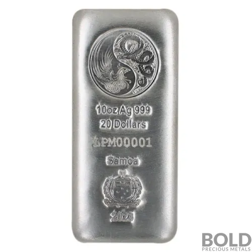 2023 Silver 10 oz Samoa Dragon & Phoenix Coin Bar BU