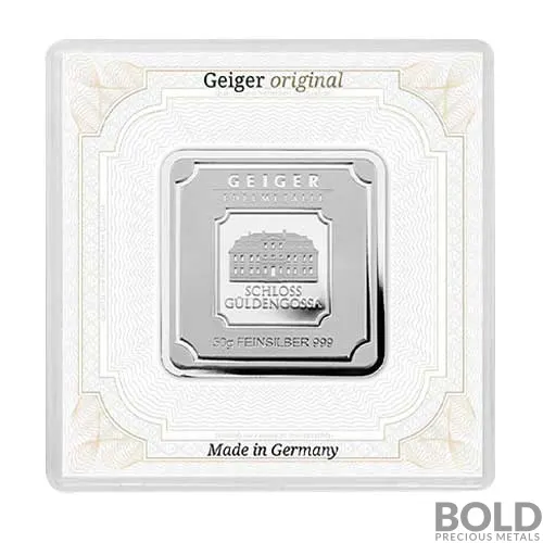 Silver 50 Gram Geiger Edelmetalle Square Bar (Original)