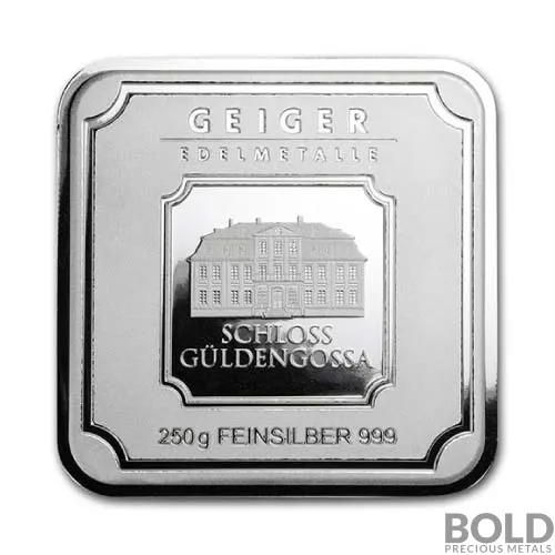 Silver 250 Gram Geiger Edelmetalle Square Bar (Original)