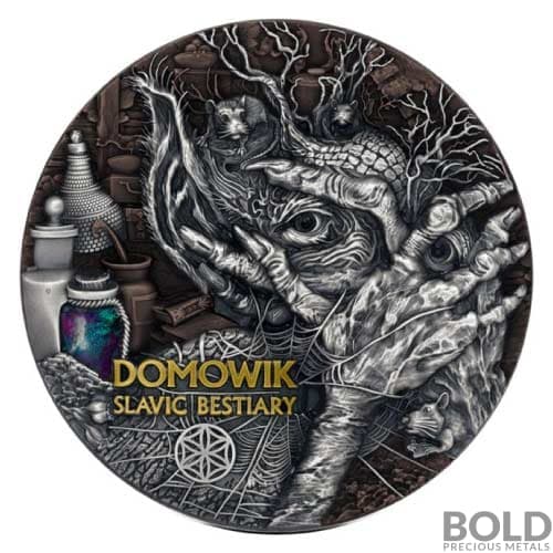 2022 Silver Cameroon Slavic Beastiary: Domowik 3 oz Antique High-Relief