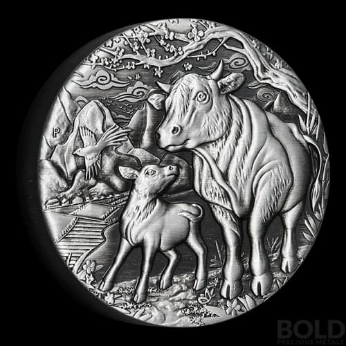 2021 Perth Lunar Ox 2 oz Silver Antiqued