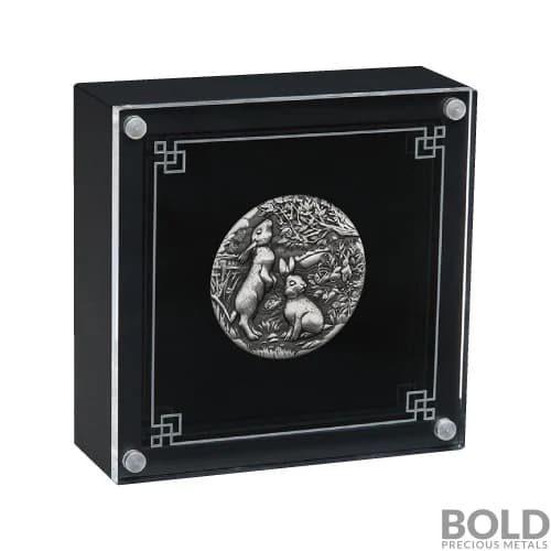 2023 Perth Silver 2 oz Lunar Rabbit Antiqued