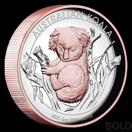 2021 Perth Koala 5 oz Silver Proof HR Gilded (Rose Gold)