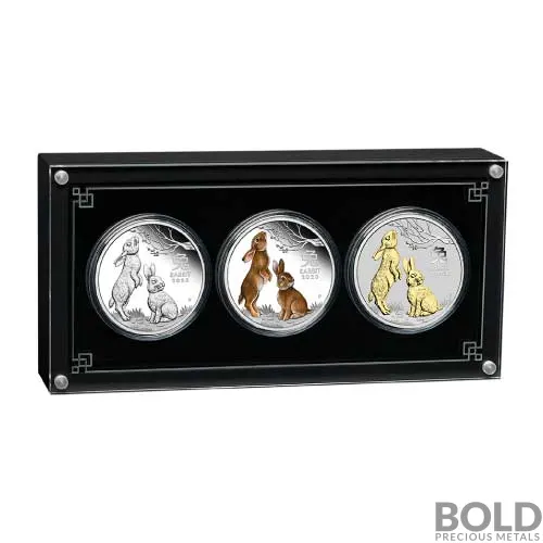 2023 Perth 1 oz Silver Lunar Year of the Rabbit 1 oz Trio 3-Coin Set