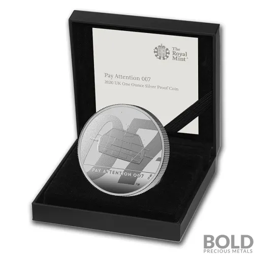 2020 UK 1 oz Silver James Bond 007 R2 (Pay Attention) Proof