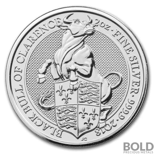 2018 Silver Great Britain Queen's Beasts (The Black Bull of Clarence) - 2 oz-Impaired