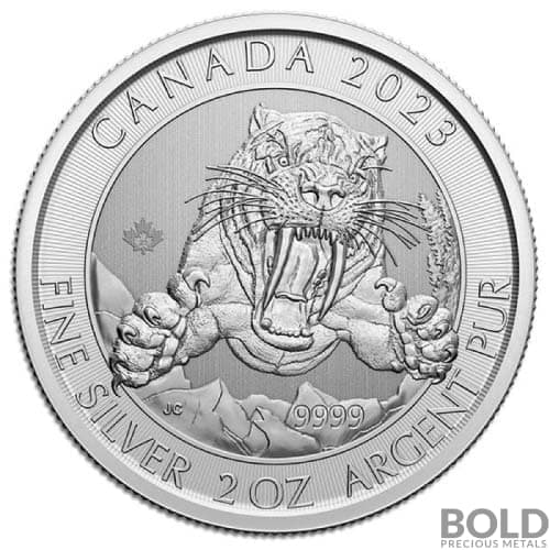 2023 Silver 2 oz Canada Ice Age Sabre-Tooth Cat BU