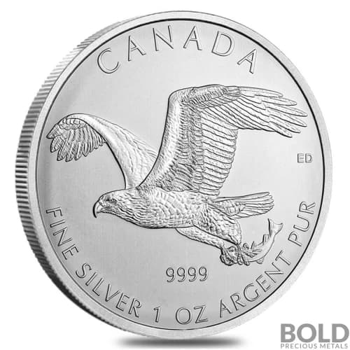 2014 Silver Canadian Birds of Prey Bald Eagle - 1 oz-Impaired