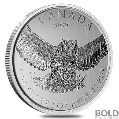 2015 Silver Canadian Birds of Prey Great Horned Owl - 1 oz-Impaired