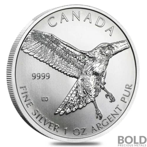 2015 Silver Canadian Birds of Prey Red-Tailed Hawk - 1 oz-Impaired