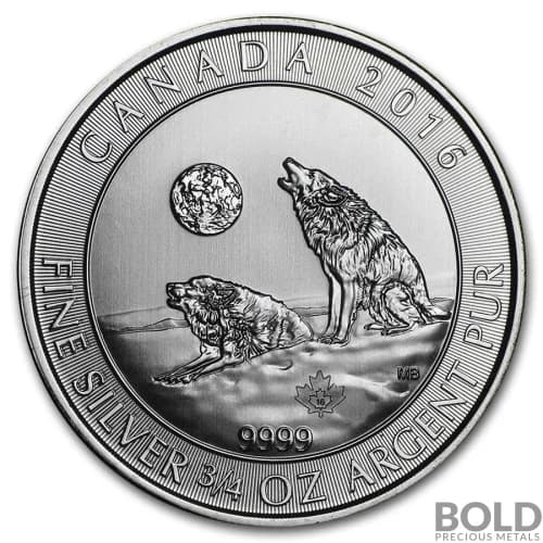 2016 Silver Canadian Howling Wolves BU - 3/4 oz