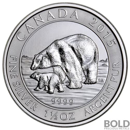 2015 Silver Canadian Polar Bear & Cub 1.5 oz