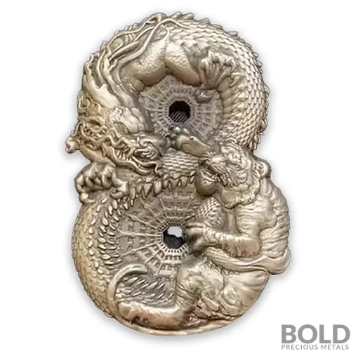 2022 Tokelau Figure 8 Dragon & Tiger Antiqued 3 oz Silver HR Coin