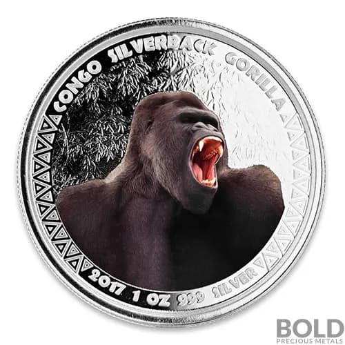 2017 Republic of Congo Gorilla 1 oz Silver Proof (Colored)
