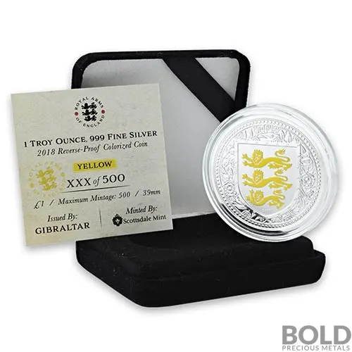 2018 Gibraltar Royal Arms of England Silver 1 oz Proof (Red Colored)