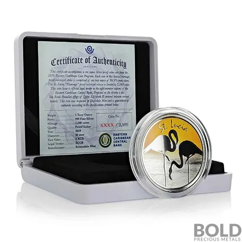 2019 EC8 St. Lucia Flamingo 1 oz Silver Proof (Colored)