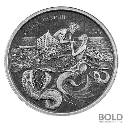 2021 Samoa: Pacific Mermaid 1 oz Silver Antiqued