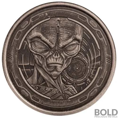 2022 Silver Ghana Alien 1oz Antiqued