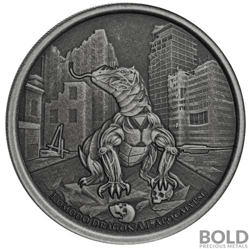 2022 Silver 1 oz Tokelau AI Apocalypse Komodo Dragon Antiqued